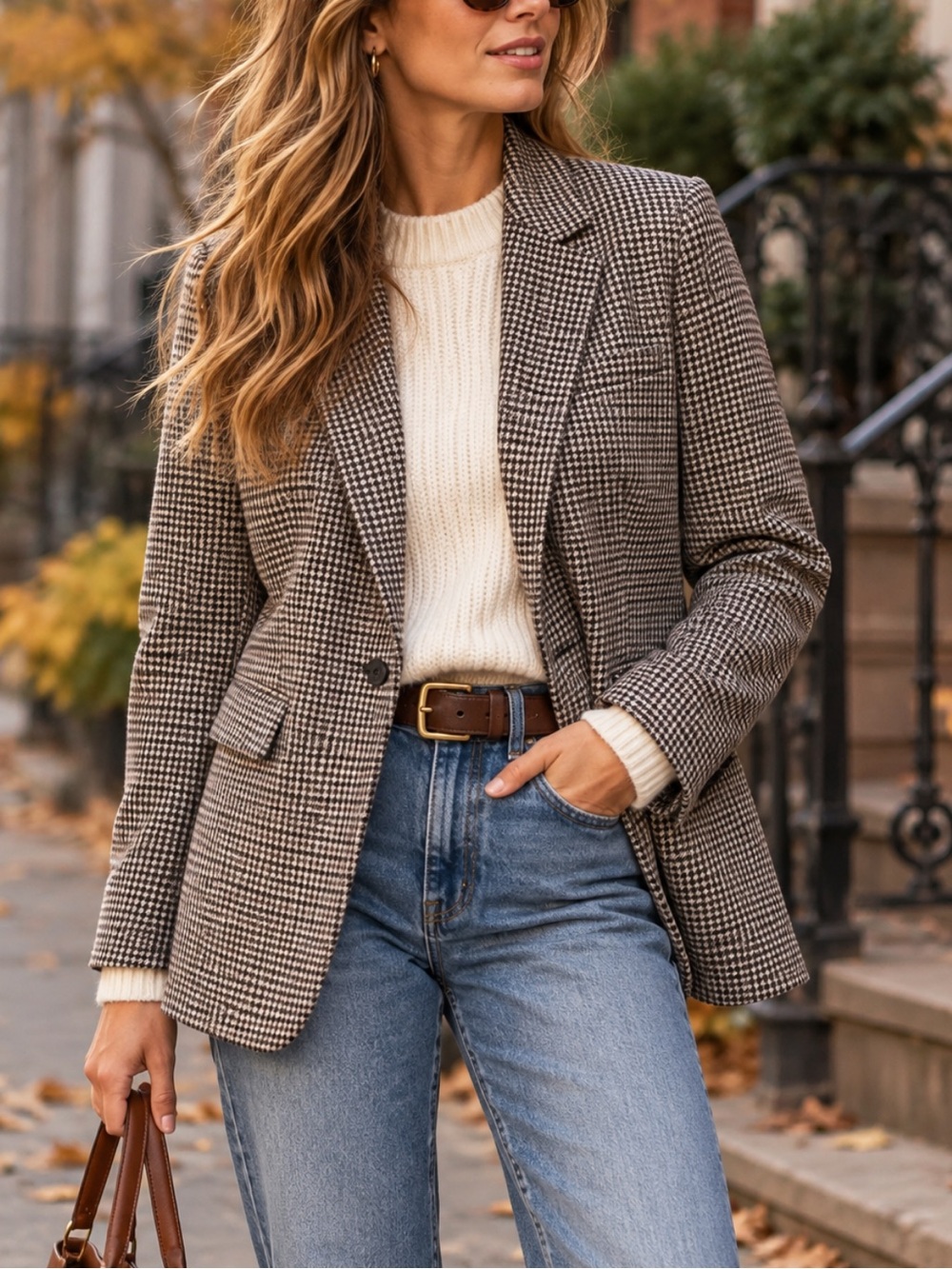 H&M Brown Houndstooth Blazer